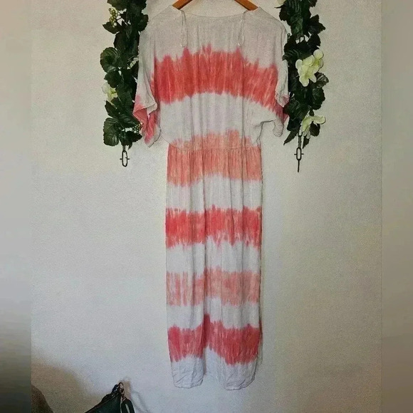Knox Rose Boho Tie Dye Midi Dress XS Coral Pink Summer Peasant Tiered Maxi - Picture 10 of 11